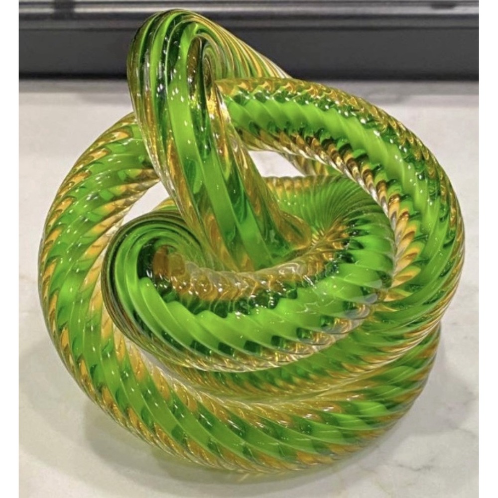 Zanetti Murano Art Glass Twisted Rope Green Amber Gold Signed Sculpture